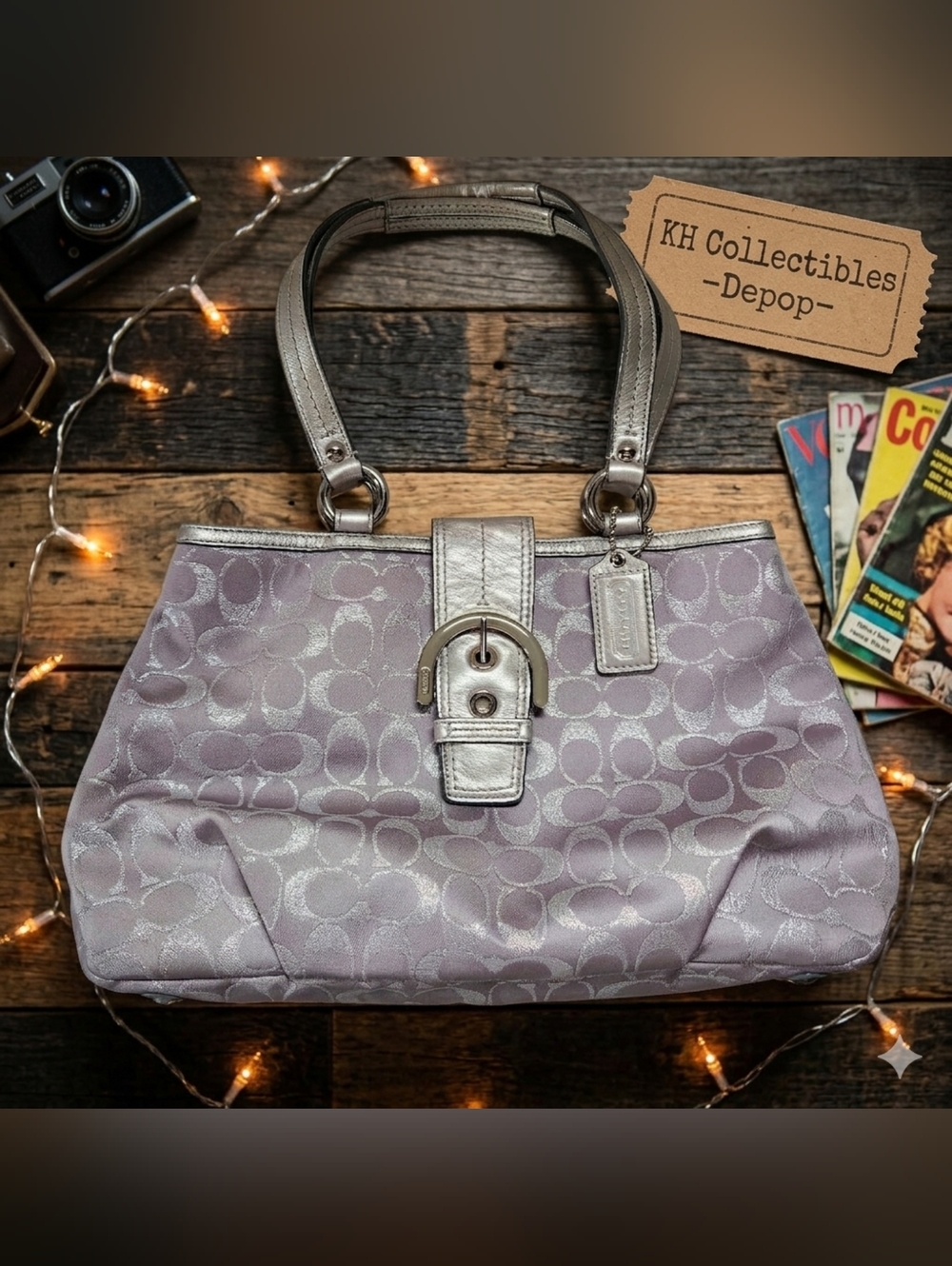 2011 Coach Soho East West Signature Tote - Lilac & Metallic Silver Vintage